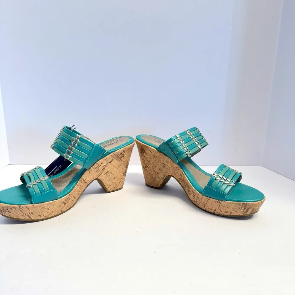 Croft & Barrow Sole (Sense) Ability Cork Wedge Teal Margie Sandals ‎ 9.5 New